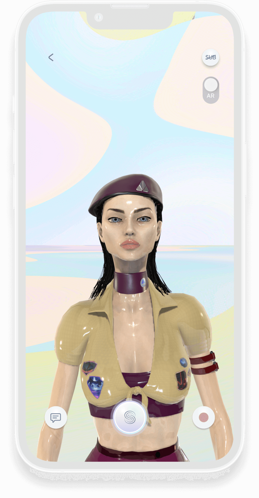Phone screen with virtual character