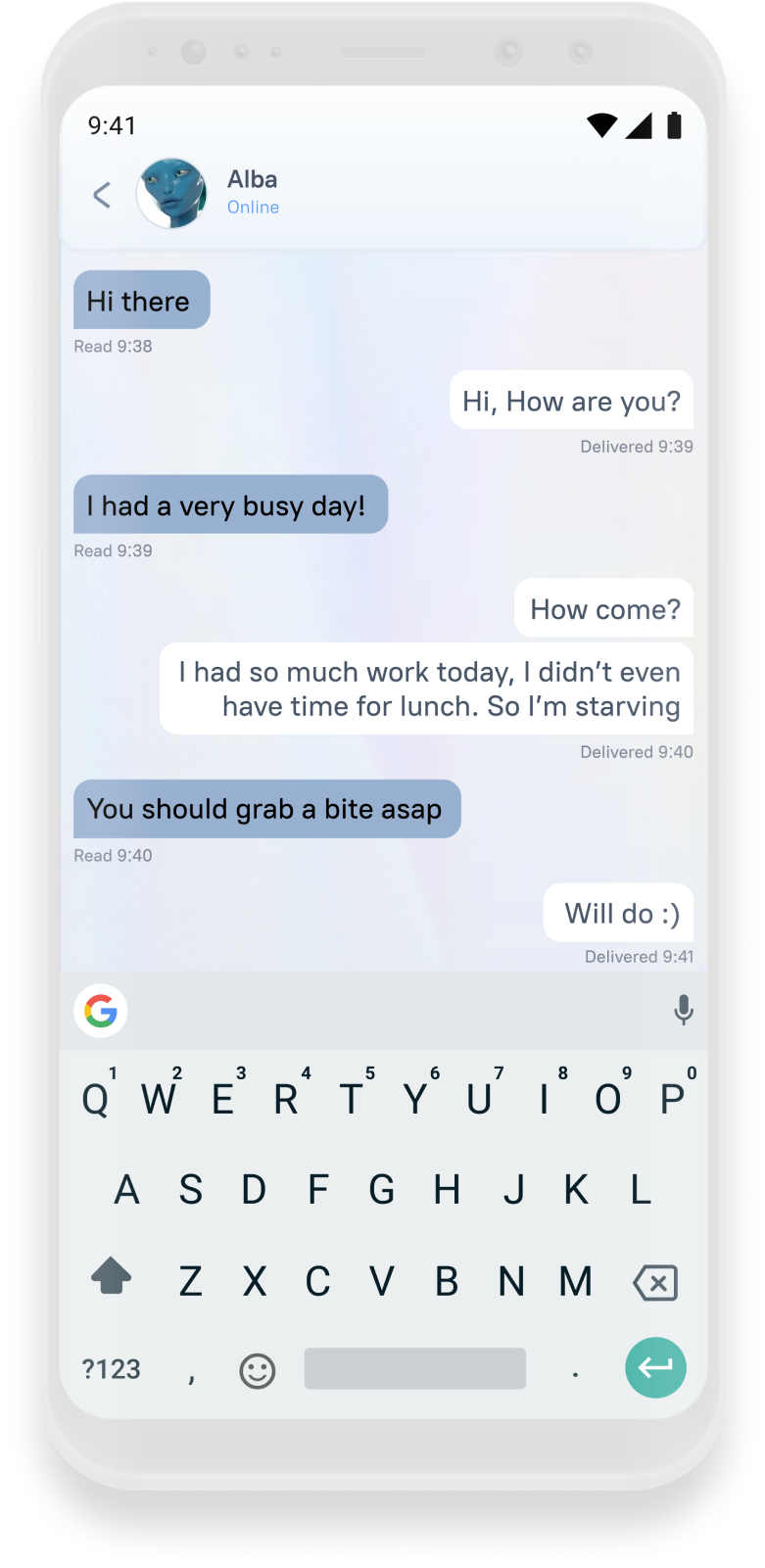 Phone screen with a chat window