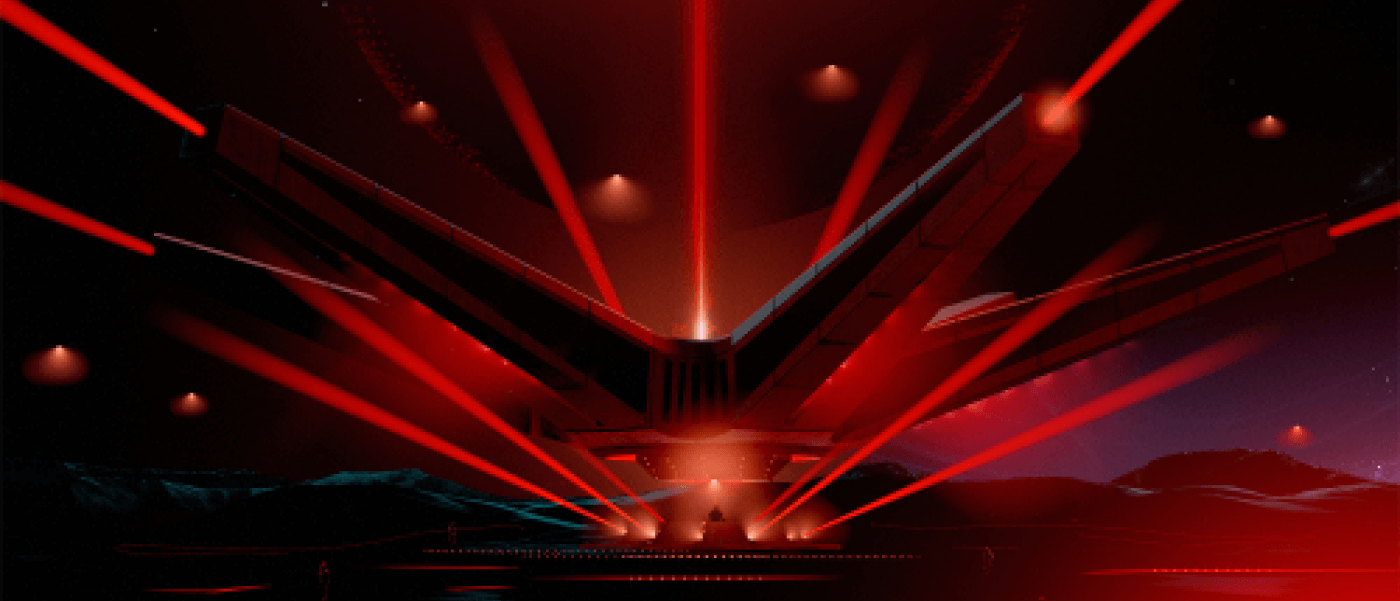 DJ performance in rays of red light